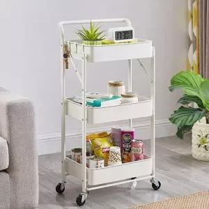 [RIZPICK]무조립 접이식 3단 트롤리 손잡이 이동식 선반 카트 팬트리수납