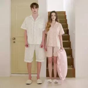 [lunaluz](신세계 사우스시티)커플 드마리 코튼 반소매 카라 투피스 잠옷