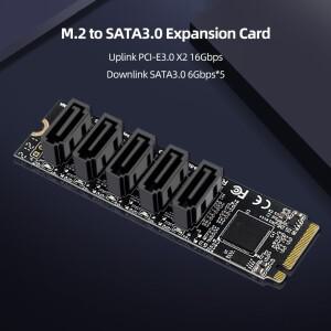 M.2 M-Key PCI Express-SATA 3.0 SSD 어댑터 카드 JMB585 칩셋 확장 카드 OS/Windows/Linux 6Gbps 5 포트
