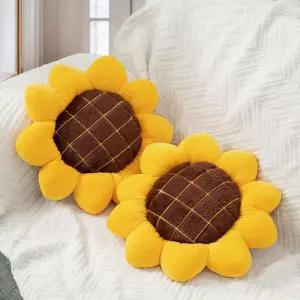 홈 데코용 Nmkopzy 해바라기 던지기 베개 2개 노란색 모양 꽃 바닥 시트 쿠션 의자 패드 침대차 소파