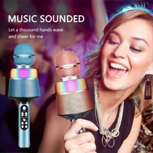무선 블루투스 노래방 마이크, 모든 스마트폰용 5-in-1 휴대용 핸드헬드 스피커 기계, 연령대를  선물