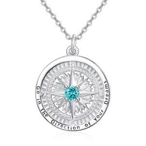 킹와이트 졸업 선물 여성 탄생석 목걸이 925 스털링 실버 컴퍼스 펜던트 꿈의 여행 보석 생일 선물