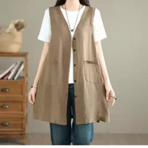 여름 롱 브이넥 단추 코디 옆트임 시원한감촉 체형커버 베스트 조끼