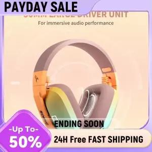 무선 게이머 헤드셋 3가지 모드 연결 무선 게임용 이어폰 마이크가 있는 멋진 조명 블루투스 호환