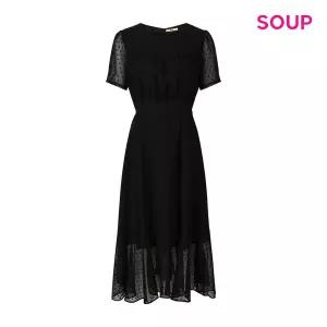 [롯데백화점]SOUP 도트 패턴 쉬폰 페미닌 롱 원피스 S64OP04