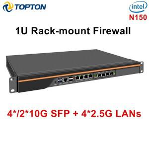 토프톤 1U 랙마운트 방화벽 미니 PC 인텔 N150 4코어 4*/2*10G SFP 4*i226-V 2.5G LAN 엔터프라이즈 서버