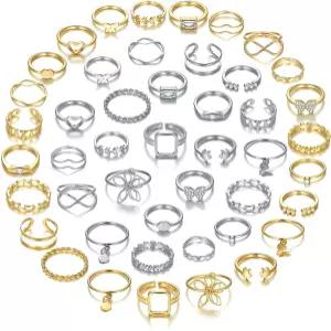 조볼리 골든 실버 너클 링 세트 여성용 스태커블 보헤미안 크리스탈 할로우 조각 꽃 조인트 핑거 팩 패션