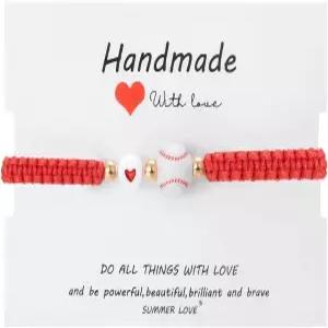 여성용 스포츠 볼 팔찌 남성 수제 땋은 축구 야구 농구 럭비 로프 조절 가능한 러브 하트 부적 구슬 팀 팬