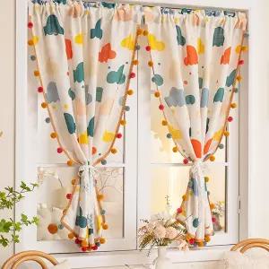 커튼 커튼방 방에 어울리는 알록달록한 폼폼 빛은 통과시키지만 속은 완전히 가려지지 않는 시폰 만화 캐릭