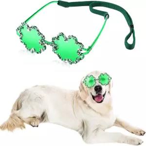조절 가능한 스트랩이 있는 세인트 패트릭 데이 반려견 선글라스 중형 대형견 고양이를 위한 그린 샴록