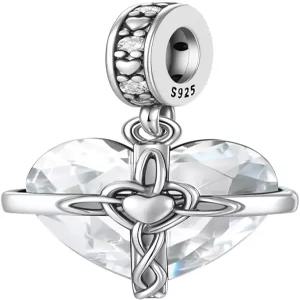 MICOO 925 실버 1월-12월 탄생석 하트 크리스탈 지르코니아 펜던트 대부분의 팔찌와 목걸이에 어울리며