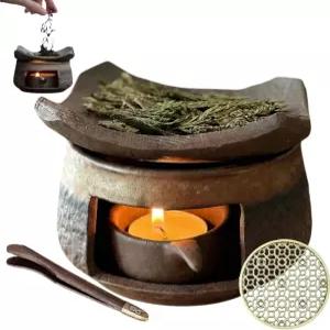 나무 클립과 패드가 있는 세라믹 버너 키트 향과 허브를 위한 오일 재택근무 명상 휴식을 티 라이트 캔들