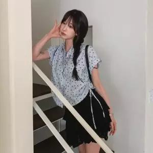 [신세계라이브쇼핑][옷자락] 여자 옆셔링 스트링 세미크롭 롤업 반팔셔츠