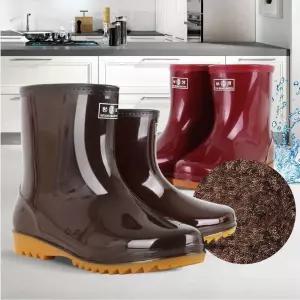 겨울 방한 털장화 고무 주방화 조리화 작업용 발목 단화 밤색 빨간색 1켤레