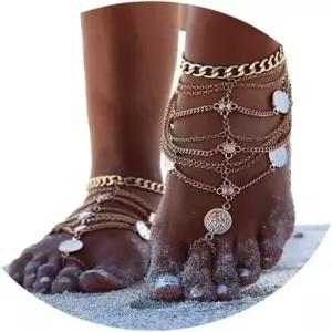 올바이 실버 맨발 샌들 풋 체인 주얼리 코인 발찌 팔찌 남녀 비치 웨딩 팩 2개