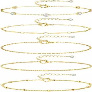 여성용 캐시카 골드 발목 팔찌 - 14 000 도금 발찌 방수 스테인리스 스틸 레이어 하트 쿠바 링크 체인