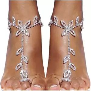 리머스리 1페어 여름 해변 라인스톤 맨발 샌들 발 체인 토링 보호 크리스탈 발찌 팔찌 결혼식 신부 여성용