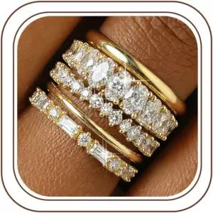 여성용 텅가리 14K 금도금 스태커블 링 - 고급스러운 웨딩 밴드 골드 스택 세트 트렌디한 미니멀리스트