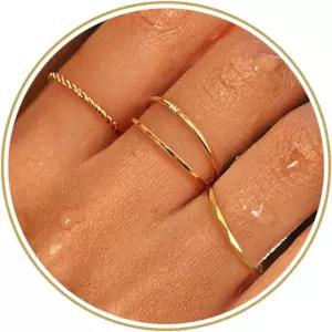 여성용 콘란 크레믹스 방수 골드 스태커블 링 고급스러운 14K 도금 얇은 엄지 반지 세트 트렌디한