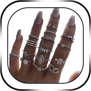 벨리시 9-15PCS 여성용 너클 스태킹 링 세트 크리스탈 라인스톤 핑거 스테이트먼트 빈티지 조인트 매듭