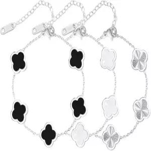 WSupikio 3PC 클로버 팔찌 세트 18 000 골드 도금 럭키 여성용 조절 가능 링크 귀여운 주얼리