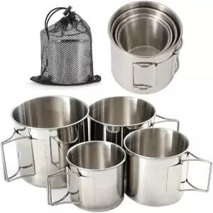 리나라이프 4종 세트 컵 접이식 핸들 스테인리스 맥주 캠핑 경량 머그컵 하이킹용 스틸 티 휴대용 커피