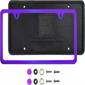 실리콘 백가드 투 홀 슬림 번호판 크롬 금속 미러 스테인리스 T304 프레임 홀더 나사 스틸 캡 퍼플