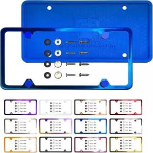 실리콘 백가드 4구 슬림 번호판 프레임 나사 스틸 T304 스테인리스 미러 크롬 녹슬지 콤보 블루 커버 캡