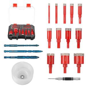 세라믹 유리 타일 대리석 화강암용 17팩 고정밀 드릴링 EVA 다이아몬드 12팩 포지셔너 코어 드릴 비트 세트 톱니형 하드