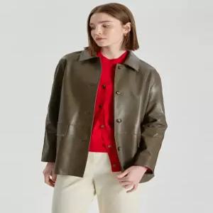 닥스 여성 26SS 카키 솔리드 양가죽 긴팔자켓 DLJA6B222K2