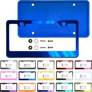 실리콘 백가드 번호판 프레임 콤보 블루 스테인리스 알루미늄 전기도금 캡 커버 스틸 T304 나사 미러