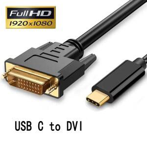 USB C에서 DVI 어댑터 케이블, Thunderbolt3 C 타입에서 DVI(24 + 1) 수-수 컨버터 코드, 맥북 프로와 호환, 모니터용 2m