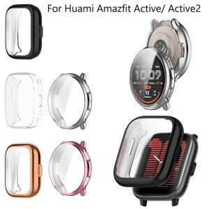Huami Amazfit Active 2 A2437 용 TPU 케이스 커버 소프트 전기 도금 SmartWatch 화면 보호기 프레임 Anti-scratch Full Cover