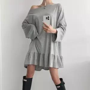 여자 오프숄더 빅사이즈 프릴 아방핏 미디 원피스