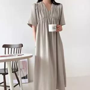 H스타일 OP)로엔브이넥셔링밴딩원피스 봄 여름 원피스 OPS 데일리 홈웨어 빅사이즈 데이트룩