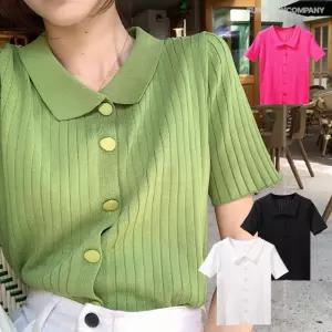 이너퀸 여성 여름 얇은 카라 반팔 니트 가디건 버튼 오픈형 쿨 버튼카라니트