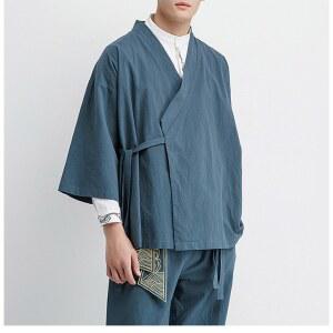 일식유니폼 일식작업복 일식 급식실 모자 바지 회사 여름 요 통기종업원 블루 가운