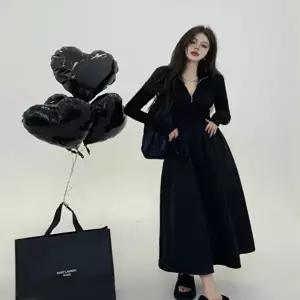 긴팔롱원피스 시크룩 페미닌무드 하프집업 니트 A라인 롱원피스