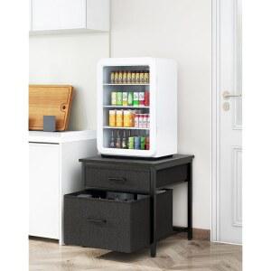 YMYNY 수납 공간이 있는 미니 냉장고 스탠드, 패브릭 서랍이 있는 미니 냉장고 캐비닛, 113 4kg 250파운드 튼튼한 컴팩트 냉장고 테이블, 커피 바 선반, 가정, 사무실, 침실용, 블랙 HBR008B