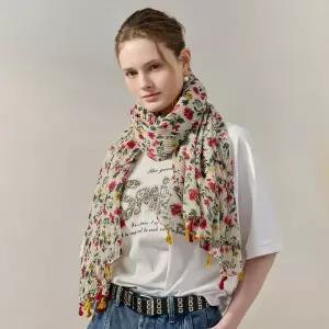 [엠그라프]가든 플로럴 플리츠 태슬 스카프