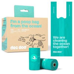 12 롤 144에서 100% PCR 손잡이가 있는 데오두 개 똥 봉투는 대형 누출 방지 및 산책용 여분의 두꺼운 쓰레기 봉투 리필 롤로, 소형 중형 대형견 고양이 배설물 무향을 처리합니다