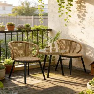 라탄 의자 테이블 세트 파티오 데크 등받이 등나무 야외 정원 가구 세트 체어 비치