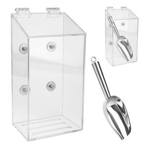 플립탑 뚜껑 및 배수 구멍이 있는 솔라래지 마그네틱 아크릴 얼음 스쿱 홀더, 제빙기, 냉동실, 냉장고용 18cm 스테인리스 스틸 스쿱