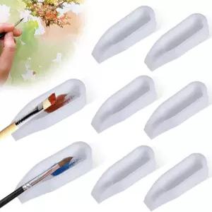 하이패레이드 8팩 화이트 페인트 받침대 홀더 믹싱 트레이가 있는 실리콘 브러시 미끄럼 방지 홈 디자인