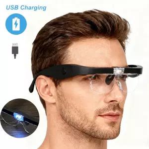 3.5X/5X 헤드밴드 확대경 USB 충전식 확대경 LED 조명 독서 수리 납땜용 안경