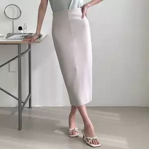 [하프클럽/삐까삐까]하이웨스트 H라인 미디 스커트 슬림 스판 롱 치마 오피스룩 정장 하객룩