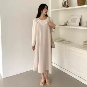 [신세계라이브쇼핑][옷자락] 여자 라운드넥 쉬폰 퍼프 뷔스티에 원피스 세트