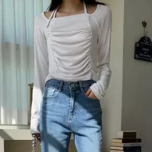 [하프클럽/옷자락]여자 홀터넥 오프숄더 셔링 슬림 티셔츠