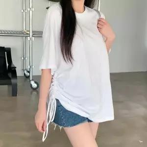 [하프클럽/옷자락]여자 라운드넥 사이드 셔링 스트링 박스티