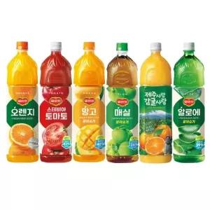 1.5L 과즙음료 6종 혼합 각 1페트 / 델몬트 오렌지 + 토마토 + 망고 + 매실 + 알로에 + 제주사랑 감귤사랑